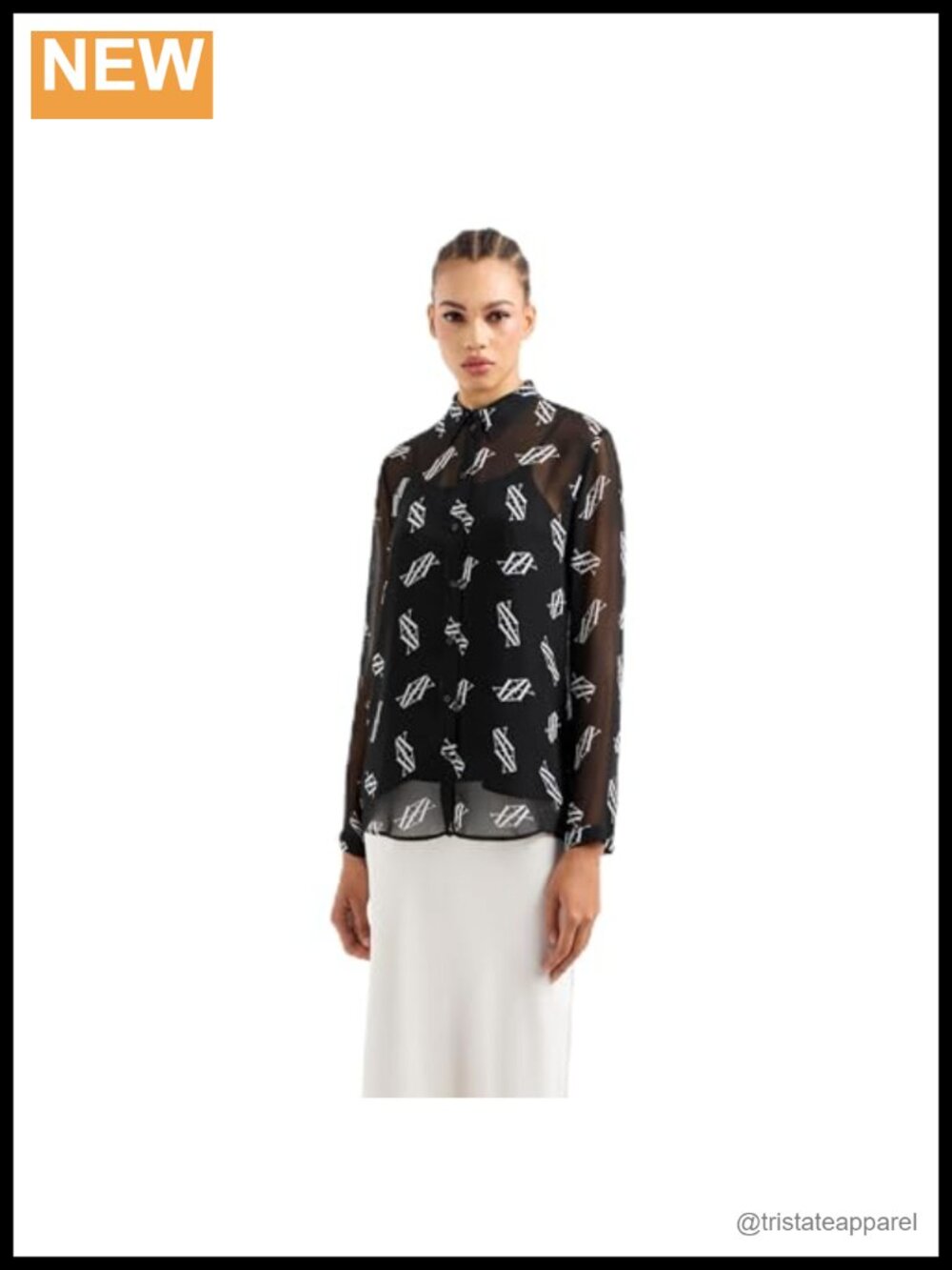 Armani Exchange Women's Viscose Long Sleeve Mandarin Collar Button Down Shirt